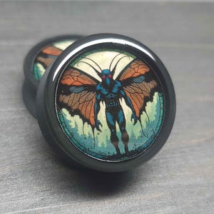 Mothman - Plugs Gauges Earrings (Pair) (Faux Stained Glass)