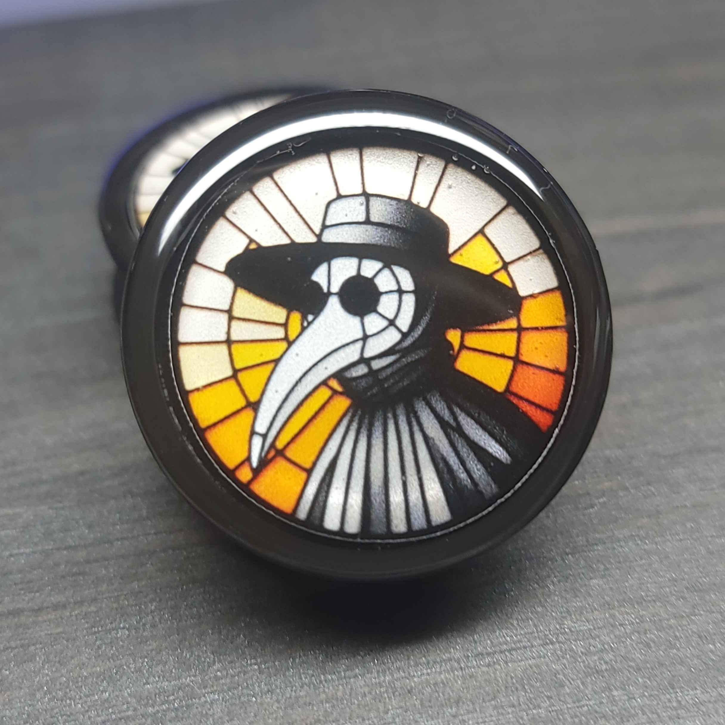 Stained Glass Plague Doctor - Plugs Gauges Earrings (Pair) (Faux Stained Glass)