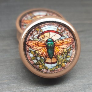 Stained Glass Cicada - Plugs Gauges Earrings (Pair) (Faux Stained Glass)