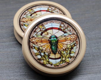 Stained Glass Cicada - Plugs Gauges Earrings (Pair) (Faux Stained Glass)