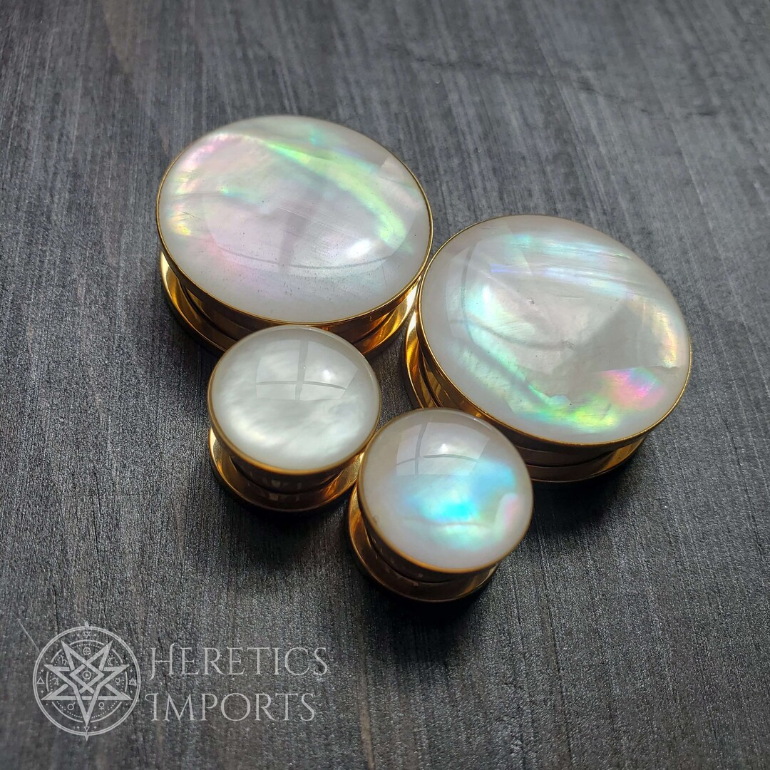 Gold & Mother of Pearl Plugs Gauges Earrings pair Etsy