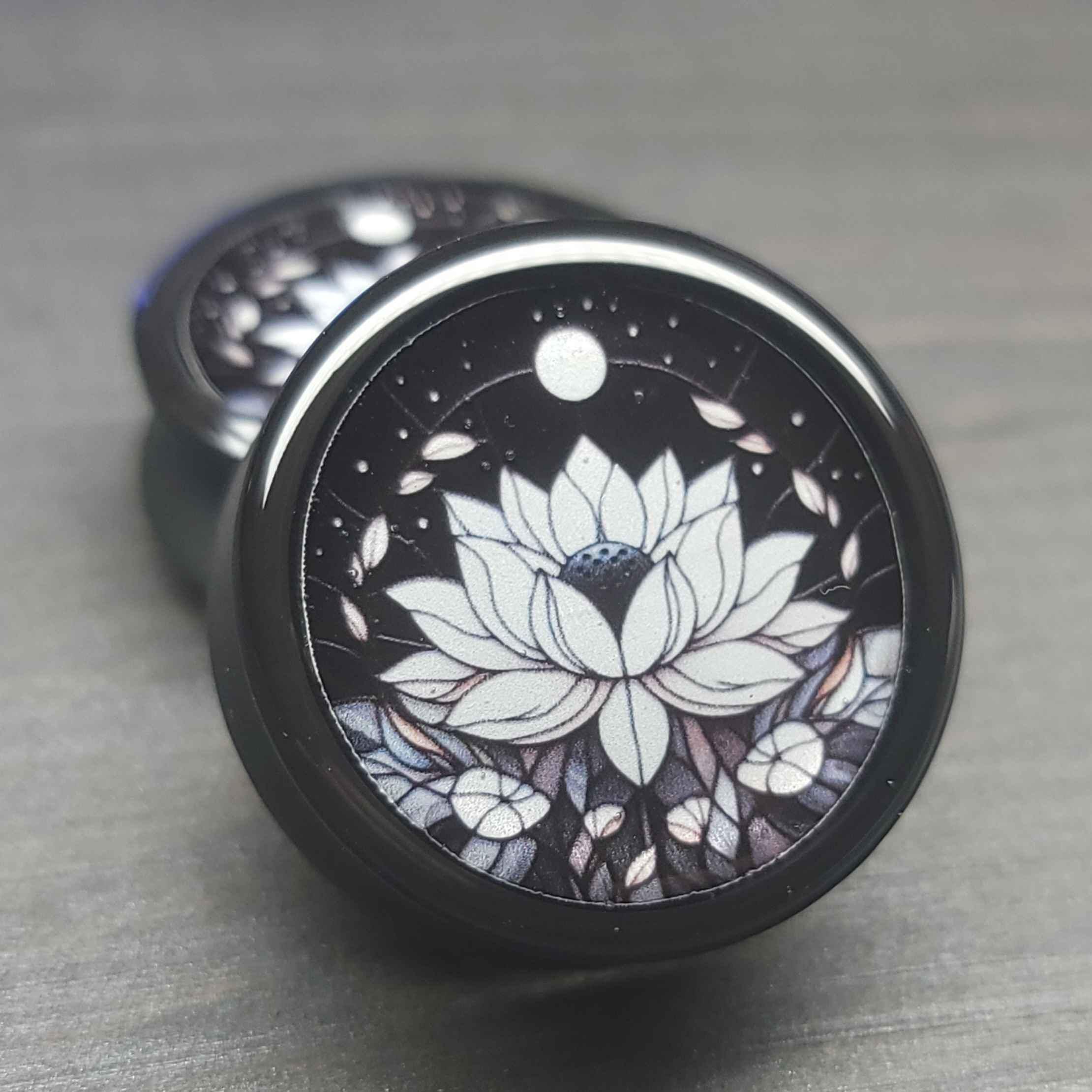 Stained Glass Moon Lotus - Plugs Gauges Earrings (Pair) (Faux Stained Glass)