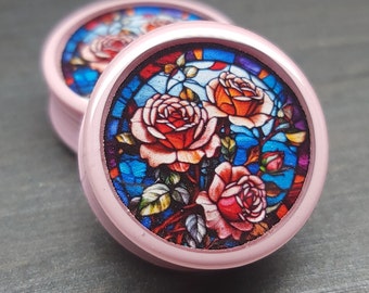 Stained Glass Roses - Plugs Gauges Earrings (Pair) (Faux Stained Glass)