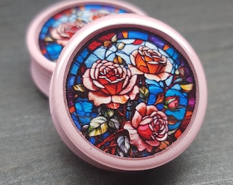 Stained Glass Rose Plugs: Biopolymer Gauges (Pair)