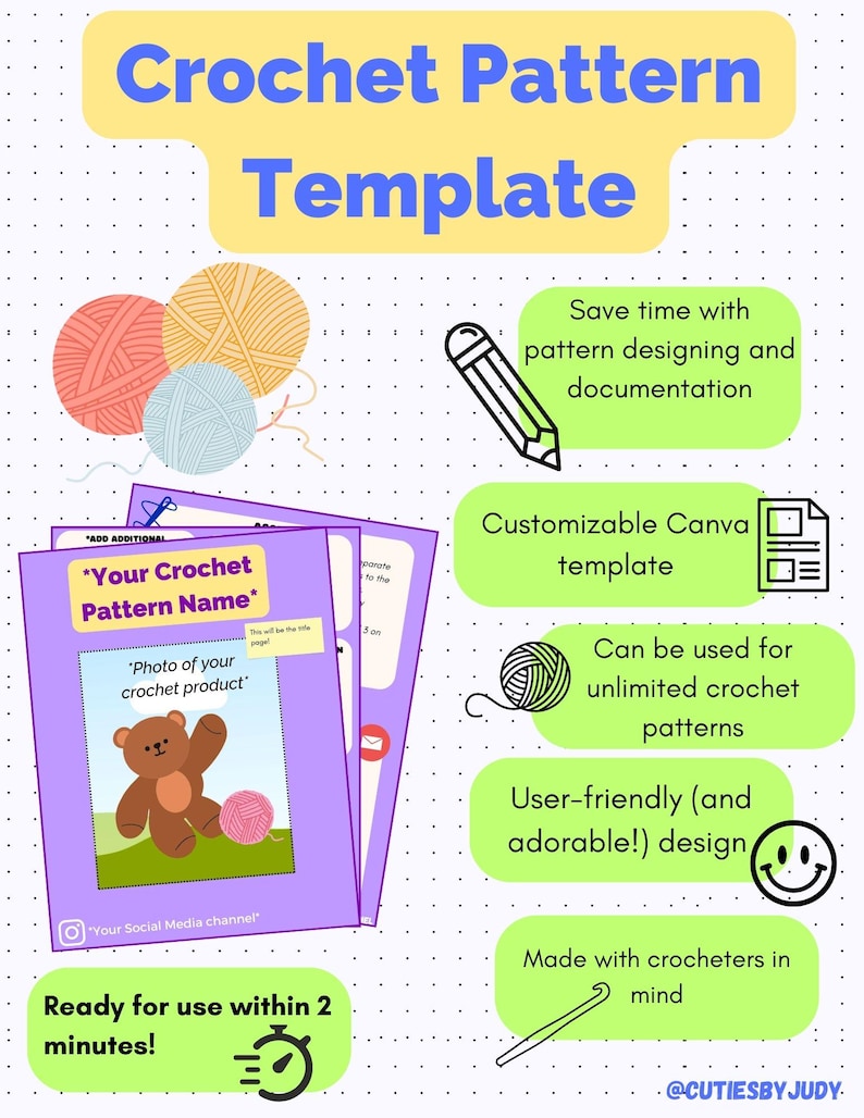 Crochet Pattern Template | Customizable Document | Instant Download ...