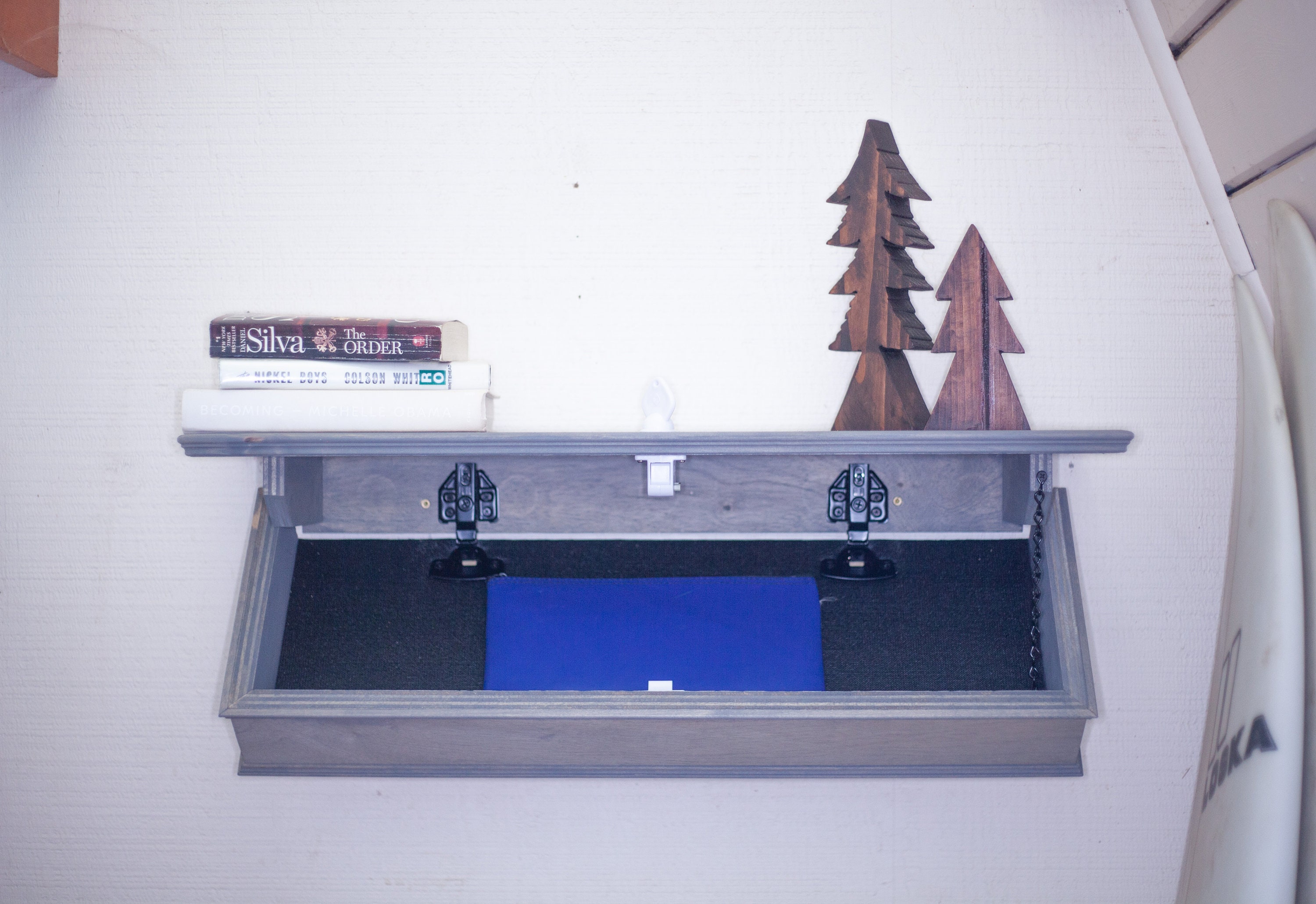 Weathered Gray Floating Shelf With a Locking Hidden Etsy