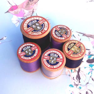 5 x Sylko Wooden Cotton Reels. All labels unpierced. 4 Standard Size 1 XL