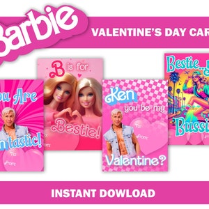 Barbie Valentinstag Karten, Printable Instant Download, DIY Karten, Kinder basteln, Klasse Valentines