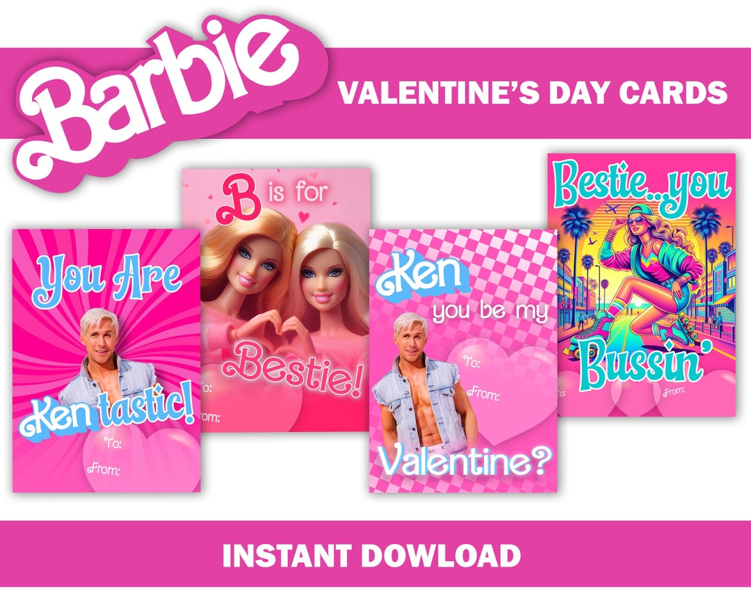 Barbie Valentine s Day Cards Printable Instant Download DIY Cards Kids Craft Kid Class