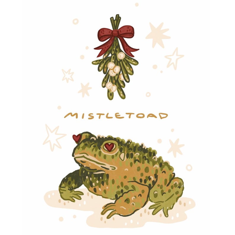Misteltoad Kiss Me Under the Mistletoad Greeting Card 4.25x5.5” (happy Holidays ...