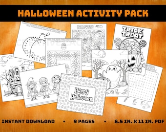 Pode incluir: Um pacote de atividades de Halloween imprimível com nove páginas para colorir, labirintos, caça-palavras e muito mais. O pacote mede 8,5 polegadas por 11 polegadas e está disponível para download em PDF.