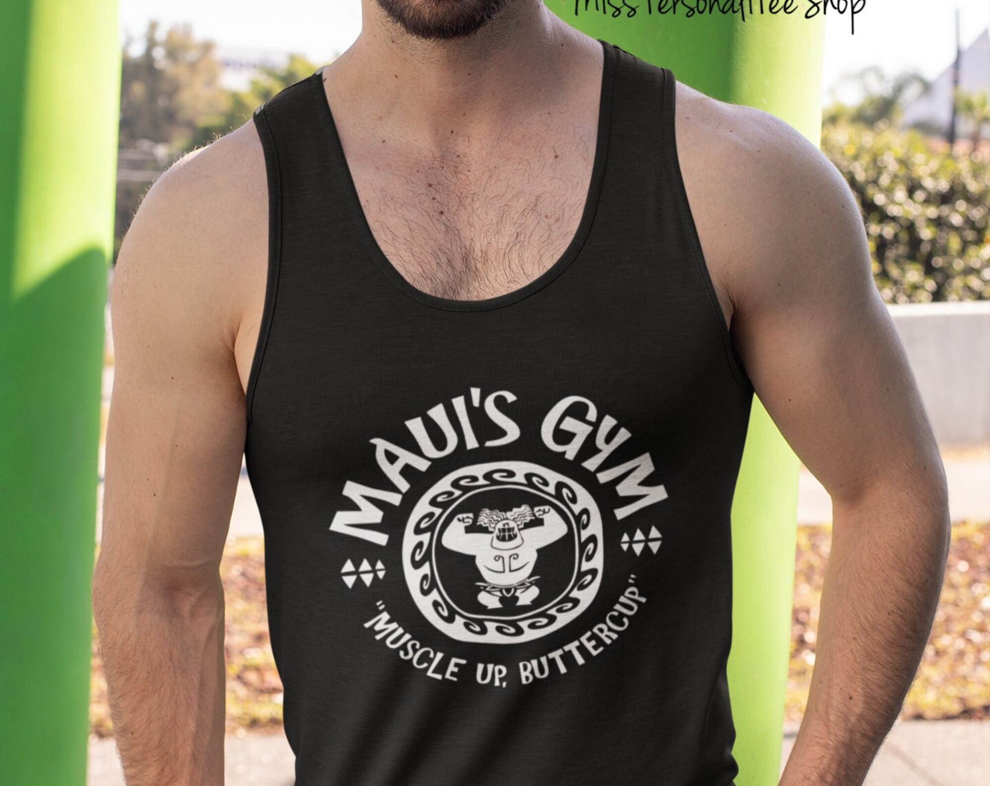 Discover Unisex Jersey Tank - Maui's Gym Muscle Up Buttercup - Moana Tropical Tank Top, Funny Disney Shirt, Disney Shirt,  Disney Men's Shirt