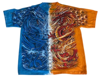 Vintage 2002 Liquid Blue Japoński T-shirt Double Dragon