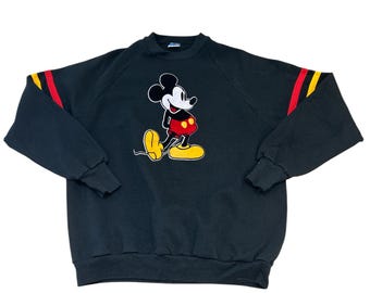 Vintage 80s Mickey Mouse Striped Sleeve Sweatshirt