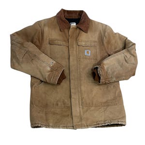 Vintage Carhartt Detroit Duck Chore Mantel in Hellbraun mit Nylon Steppfutter