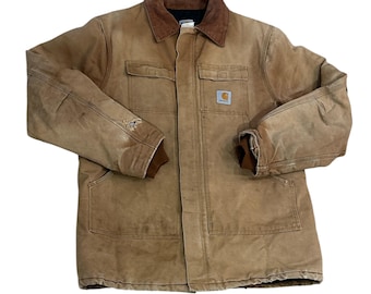 Klasyczny płaszcz Carhartt Detroit Duck w kolorze jasnobrązowym z pikowaną podszewką z nylonu