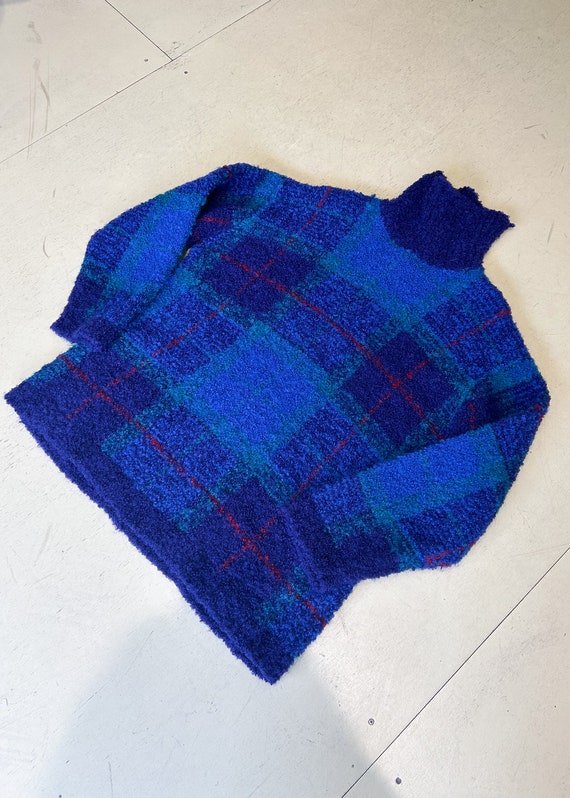 Vintage Hand Knit Mohair Wool Blend Plaid Oversiz… - image 5