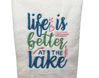 hand towel, bathroom towel, cotton towel, custom towel, embroidered hand towel, lake hand towel, bathroom accessory