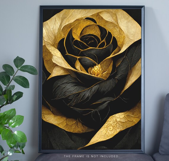 Black and Gold Rose Wall Art Rose Wall Decor Rose Print Rose Etsy India