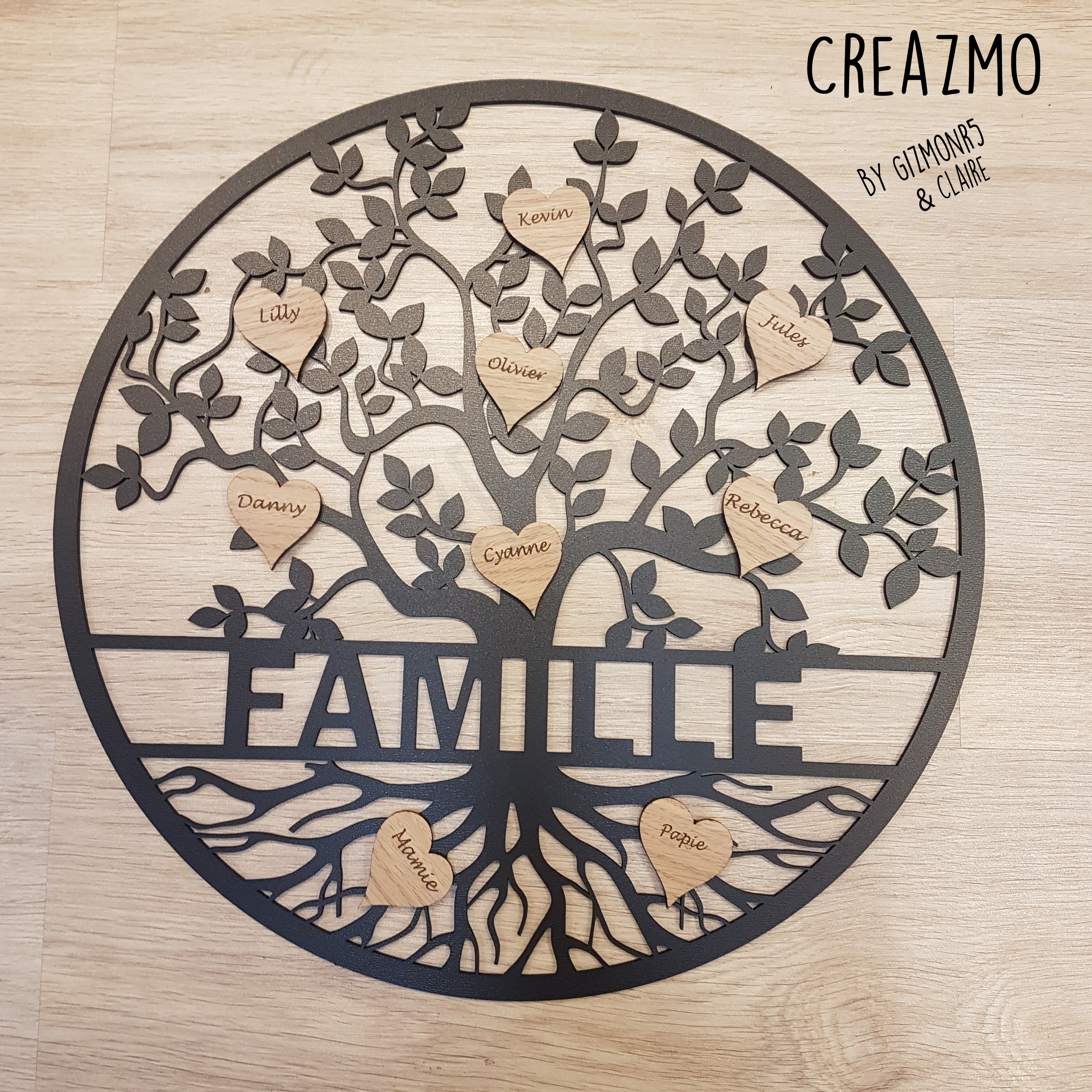 Tableau arbre de vie personnalisé, Famille, Prénom, Chêne