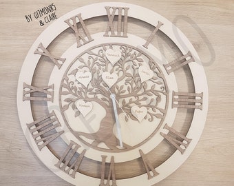 Arbre Généalogique Famille, Arbre de vie, Horloge de 45cm ou 59cm Personnalisé