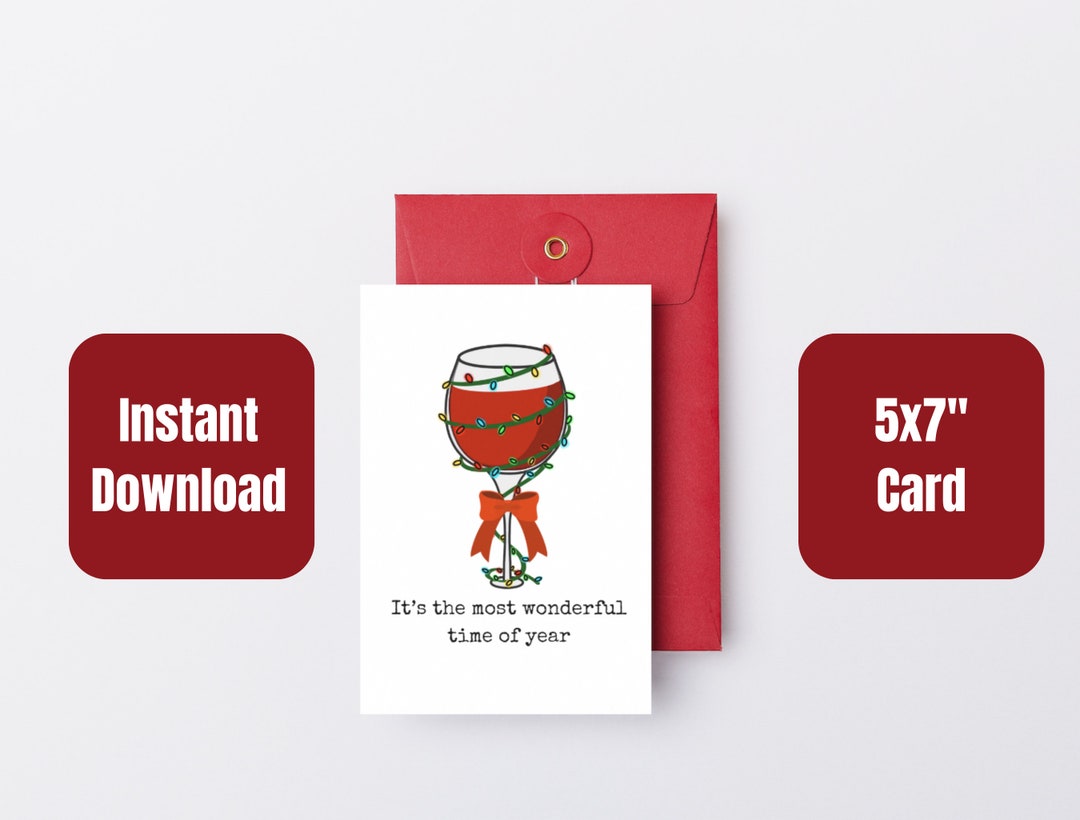 Printable Wine Christmas Card, Card for Christmas, Wine Greeting Card