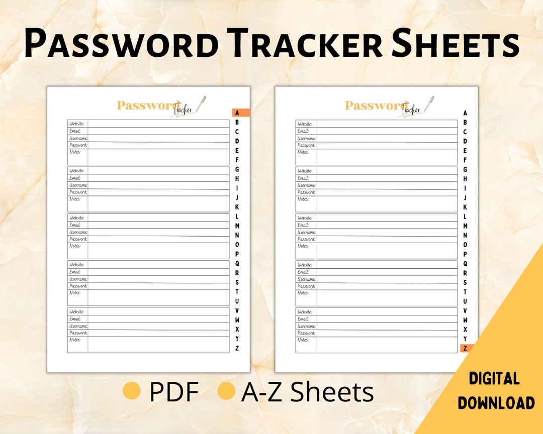 Password Tracker PDF Printable Sheets, Password Insert Template ...