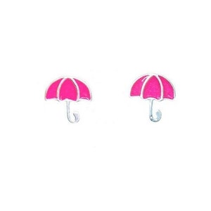 925 silver umbrella earrings with pink enamel