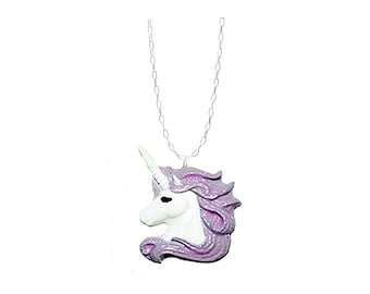 Resin unicorn head pendant in various colors with sterling silver chain