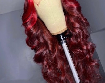 Burgundy Wig Long layers Lacefront Wig Chicago wig HD #99J Burgundy Lace Frontal Wig - 200% Density main image 4