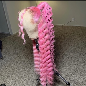Custom made lace front, pink half up half down lace frontal, pink lace wig, Brazilian hair