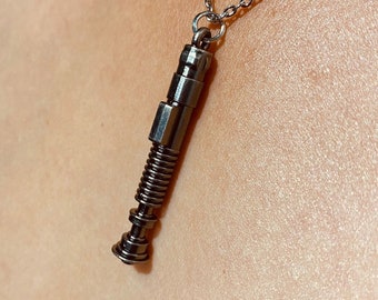 Handmade Alloy Laser sword hilt Charm Necklace, Women Men Jewelry, geek Pendant, Gamer Gift, Nerd gift, movie fan Luke skywalker