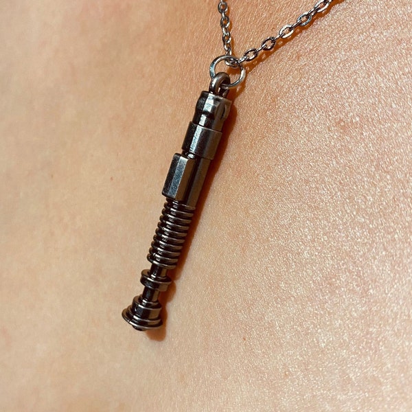 Handmade Alloy Laser sword hilt Charm Necklace, Women Men Jewelry, geek Pendant, Gamer Gift, Nerd gift, movie fan Luke skywalker