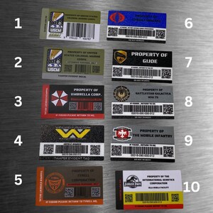 Sticker Poperty Asset 10 STICKER VALUE PACK Weyland Yutani Style Asset Property Tag Movie ...