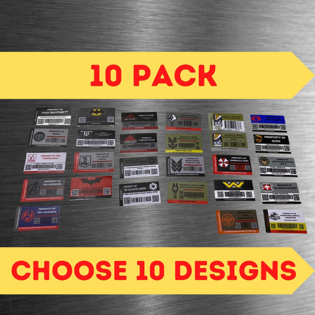 10 STICKER VALUE PACK Wayne Style Asset Tag Movie Prop Replica 10 Pack ...
