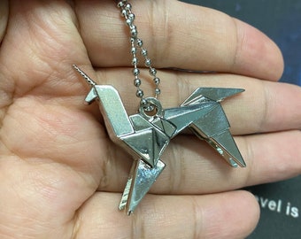 Origami Unicorn metal Pendant robot hunter necklace