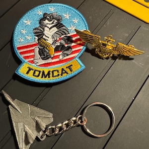 F-14 Tomcat Aviation-Inspired Pewter Keychain Set with Wings & Patch
