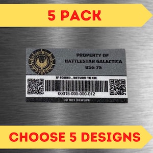 5 STICKER VALUE PACK Battlestar Galactica Colonial Fleet Style Asset Tag movie prop replica 5 pack decal dressing