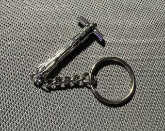 Handmade Alloy Laser sword Kylo cross hilt Keyring Keychain, Women Men Jewelry, geek Pendant, Gamer Gift, Nerd gift, movie fan lightsaber