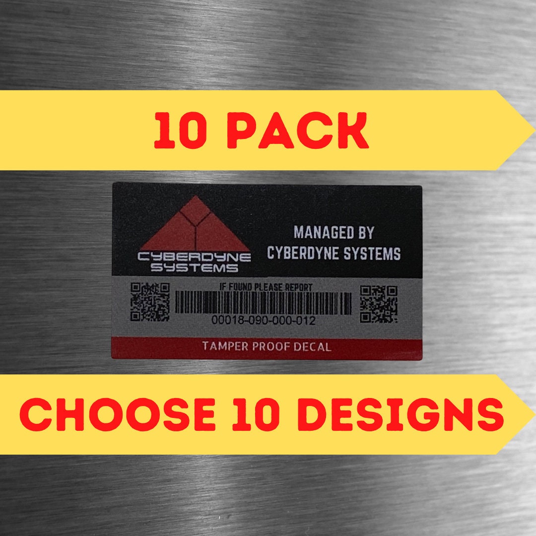 10 STICKER VALUE PACK Terminator Skynet Style Asset Tag Movie Prop ...