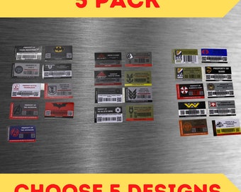 5 STICKERWAARDENPAKKET Skynet Style Asset Tag-replica van filmrekwisieten, set van 5 stickers