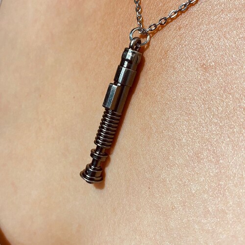 Handmade Alloy Laser sword hilt Charm Necklace, Women Men Jewelry, geek Pendant, Gamer Gift, Nerd gift, movie fan Luke skywalker