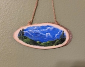 Forest Sky Wood Slab Painting – Original Acrylic Nature Wall Art