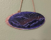 Night Sky Wood Slab Painting – Handmade Starry Galaxy Wall Art – Celestial Home Decor
