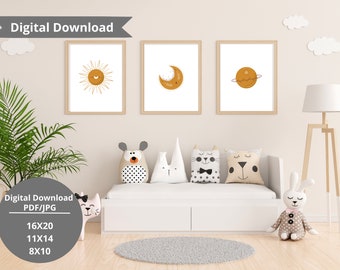 Sun Moon and Planet Boho Decor or Nursery Print - 16 X 20, 11 X 14, 8x10