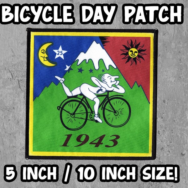 Fahrrad Tag 1943 Patch, Albert Hoffman LSD Aufnäher zum Aufbügeln, erhältlich in 5 Zoll, 6,5 Zoll und 10 Zoll Größe, Psychedelischer Patch, Acid Patch
