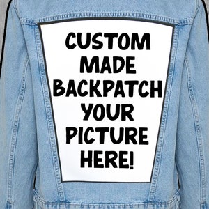 High Quality Custom Printed LARGE Iron or Sew On Back Patch, Made To Order Backpatch for Jackets, Coats, Vests Made With Your Image/Design image 1