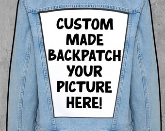 Hoge kwaliteit op maat bedrukte grote ijzeren of naai de rugpatch, op bestelling gemaakte backpatch voor jassen, jassen, vesten gemaakt met uw afbeelding/ontwerp!