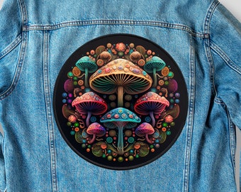 Large Colourful Psychedelic Mushroom Iron/Sew On Jacket Back Patch Backpatch (Many styles!)
