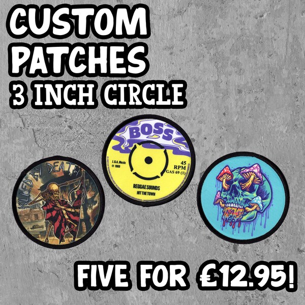 Custom Made to Order 3 Inch Circle Iron On or Sew On Patches, Personalised Circular Patch Made With Your Design, Five Images for 12.95!